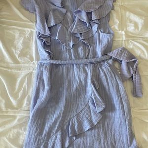 Blue ruffle wrap mini dress
